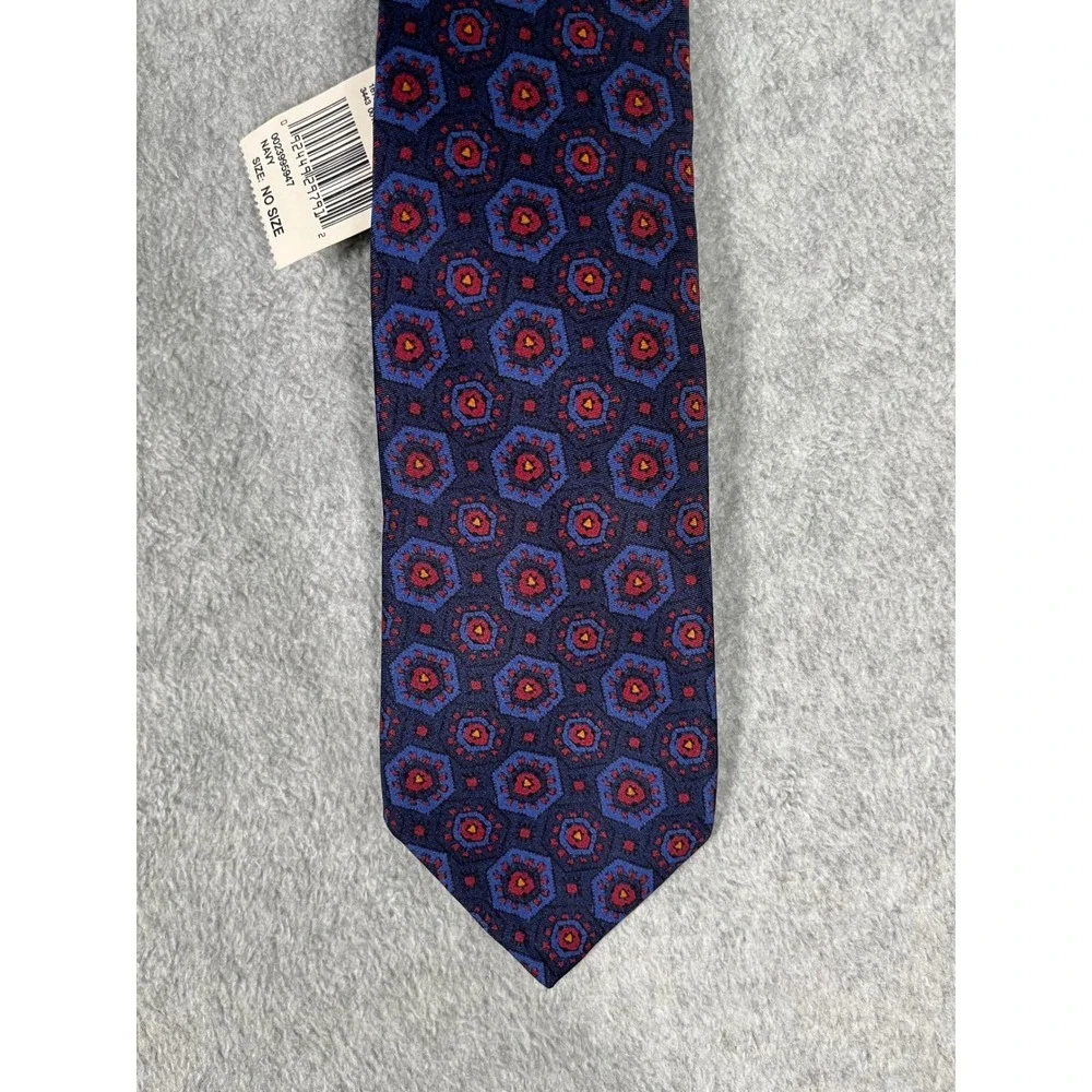Polo Ralph Lauren Mens Navy Silk Geometric Medallion Tie Made in Italy NWT